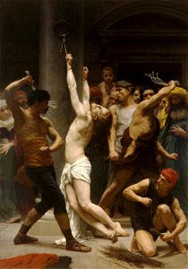 William-Adolphe Bouguereau (1825-1905) - The Flagellation of Our Lord Jesus Christ (1880). Free illustration for personal and commercial use.