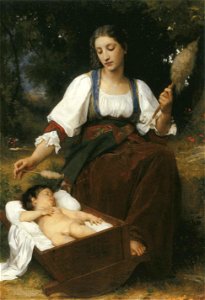 William-Adolphe Bouguereau (1825-1905) - Lullaby (1875). Free illustration for personal and commercial use.