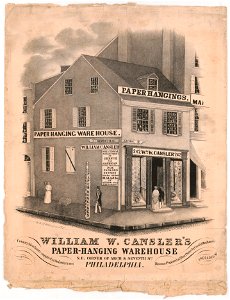 William W. Cansler's paper-hanging warehouse N.E. corner of Arch & Seventh Sts. Philadelphia - NR ; on stone by W.H. Rease, 17 So. 5th St. LCCN2011645610