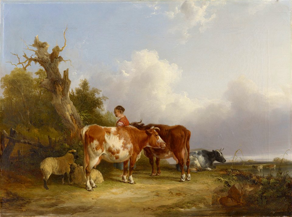 William Shayer (1787-1879) - A Group from Nature, a Dairymaid with Sheep and Cattle in a Landscape - RCIN 403992 - Royal Collection