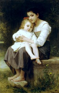 William-Adolphe Bouguereau (1825-1905) - Big Sis' (1886). Free illustration for personal and commercial use.