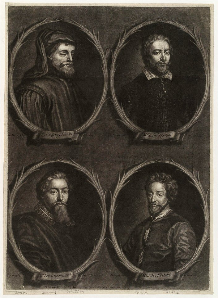 Worthies of Britain; (Edmund Spenser; Geoffrey Chaucer; John Fletcher; Francis Beaumont) by John Bowles