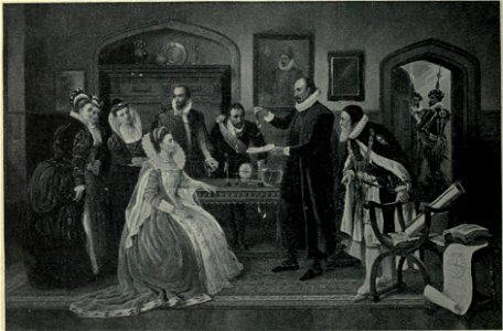 Willian Gilbed M.D. demonstrating his experiments before queen Elizabeth A. Auckland Hunt