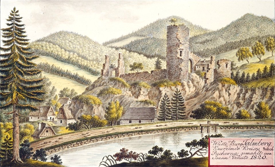 Wüste Burg Talmberg, Kauřzimer Kreises, nach Pucherna gemahlt von Joann Venuto 1820