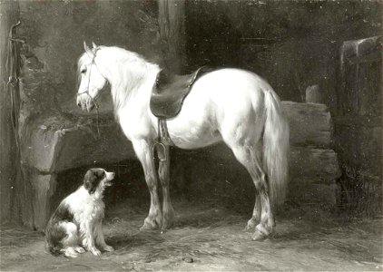 Wouterus Verschuur - Gezadelde schimmel en hond in stal - 0625 - Rijksmuseum Twenthe
