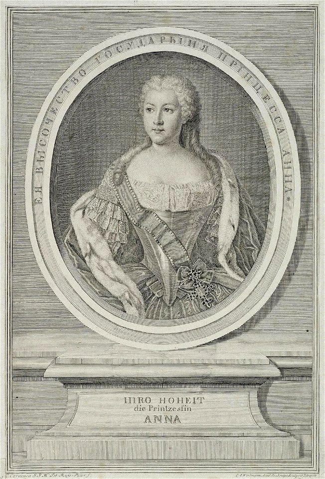 Wortmann C.-A. Portrait of Anna Leopoldowna (1741-42 engr., after orig. of Louis Caravaque), Hermitage
