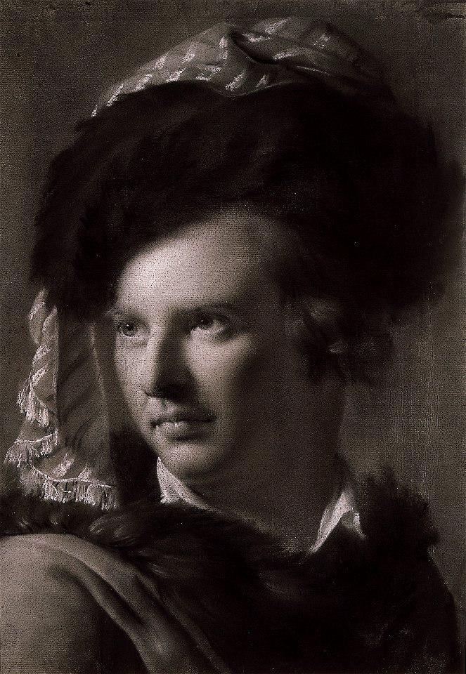 Young Man in Fur Cap by Joseph Wright of Derby, chalk