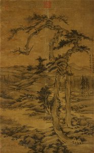 Wu Zhen. Twin Pines. 180x111,4 cm. 1328. National Palace Museum, Taipei. Free illustration for personal and commercial use.