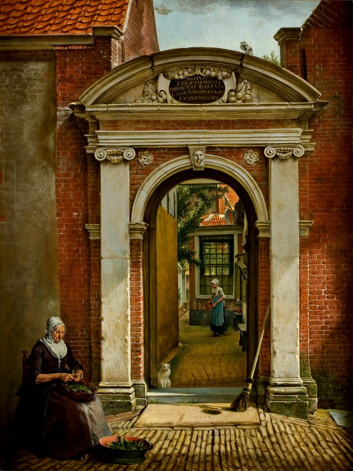 Wybrand Hendriks - De hoofdingang van het Hofje van Bakenes in Haarlem - BR2875 - Rijksmuseum Twenthe