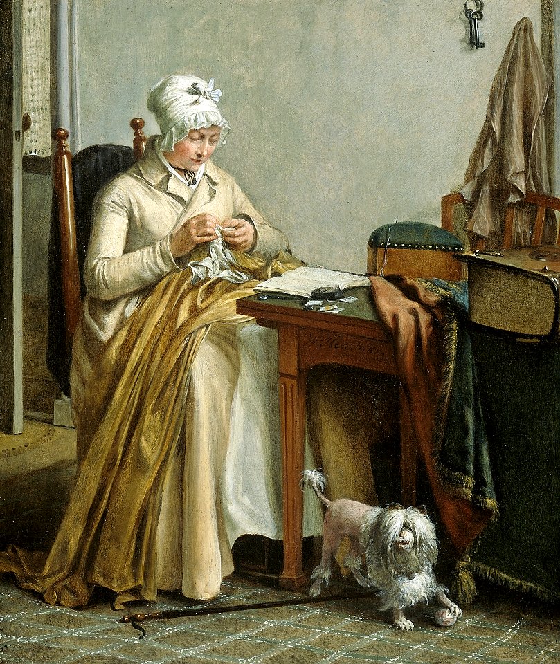 Wybrand Hendriks - Interieur met naaiende vrouw