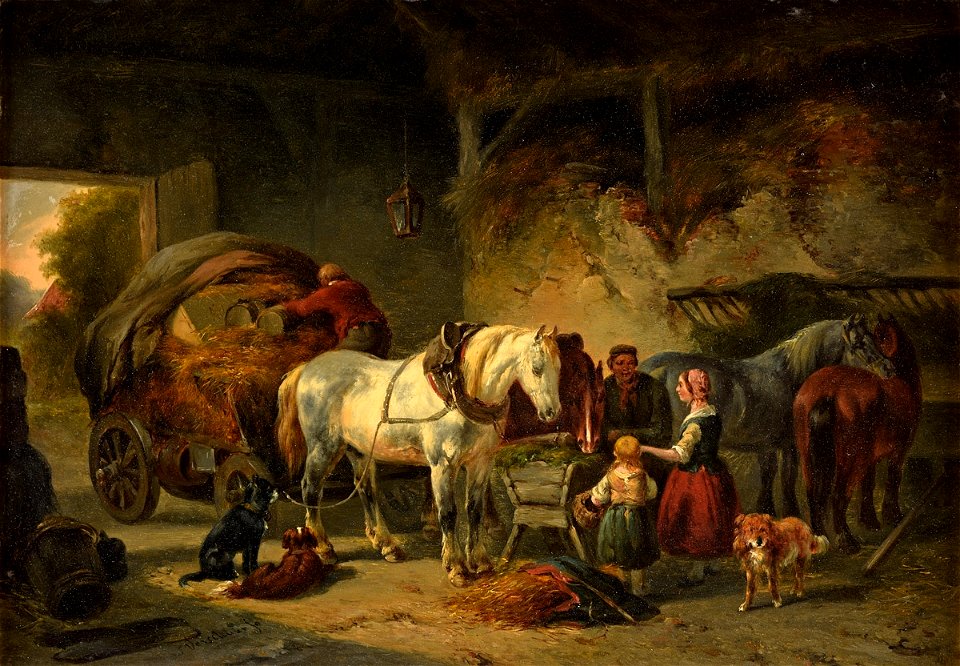 Wouterus Verschuur Stallinterieur mit Heuwagen