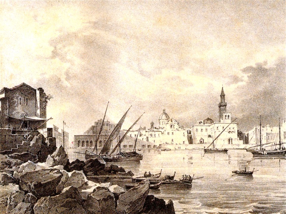 XIX century print, Il porto di Bari
