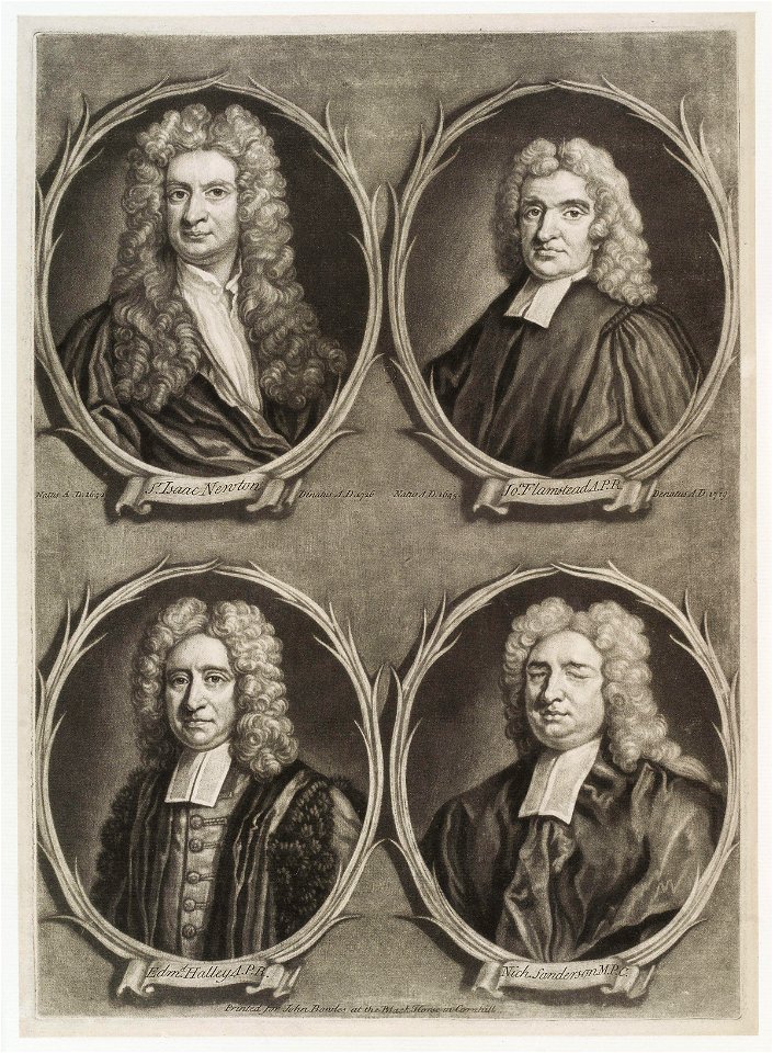 Worthies of Britain' (Sir Isaac Newton; Edmond Halley; Nicholas Saunderson; John Flamsteed) by John Bowles