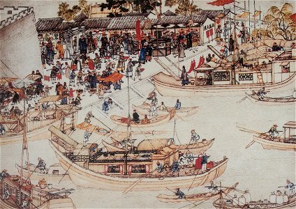 Xu Yang - Junks on the canal. Free illustration for personal and commercial use.