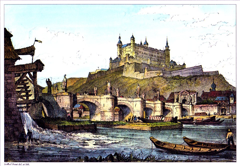 Wuerzburg Mainbruecke und Festung c1835