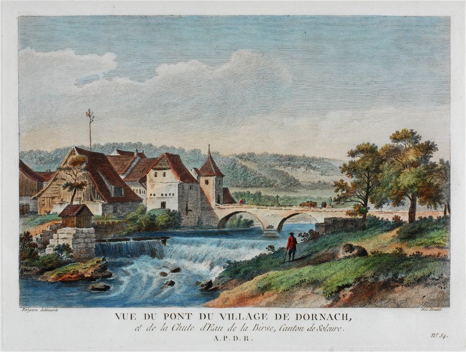 Zentralbibliothek Solothurn - VUE DU PONT DU VILLAGE DE DORNACH ET DE LA Chute dEau de la Birse Canton de Soleure A P D R - aa0355