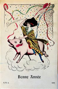 Xavier Sager Bonne Année woman and pig