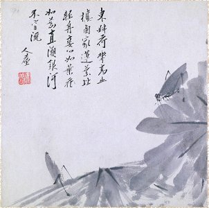 Zhu Da 朱耷 - Two Grasshoppers on Lotus Leaves - y1963-39 f - Princeton University Art Museum