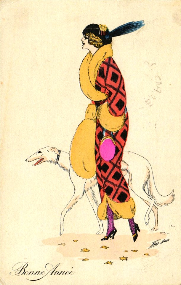 Xavier Sager Bonne Année woman with dog