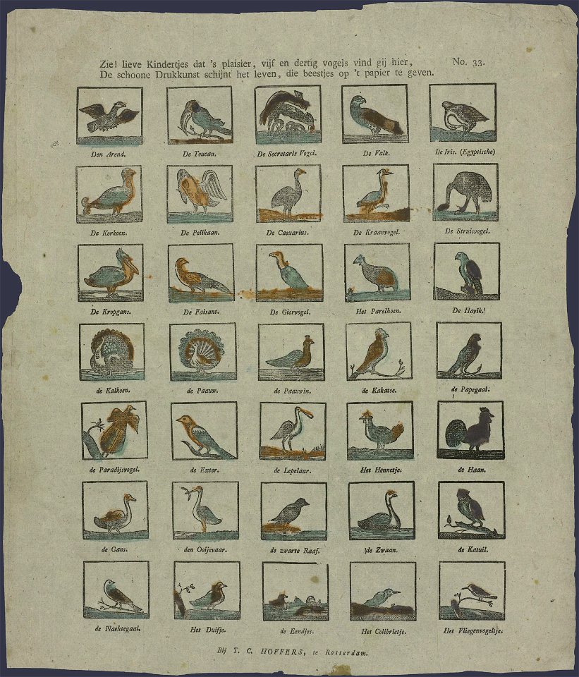 Zie! lieve kindertjes dat 's plaisier, vijf en dertig vogels vind gij hier-Catchpenny print-SMC K 0003