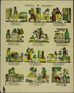 Ziet allerlei bedrijf en werk, Hier voor uw oog geteekend-Catchpenny print-Borms 0588