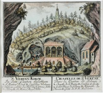 Zentralbibliothek Solothurn - S VERENA KIRCH In dem Canton Solothurn A S Martins Kirch B Einsidlers Wohnung C Höle in welcher das Bild der H Verena steht D Ölberg E St Maria Magd Höle l CHAPELLE DE Ste VERENE Dans l - a0347
