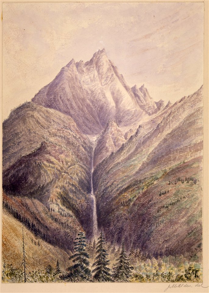 Cascade of Mount Kirby from Kishnehn Pass four miles above camp. peak bears E. 10. S - NARA - 305536