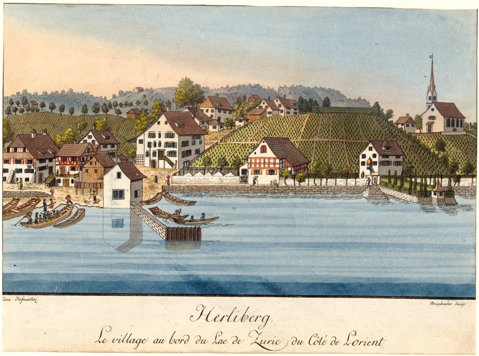 Zentralbibliothek Zürich - Herliberg le village au bord du Lac de Zuric du Côté de lorient - 000007613