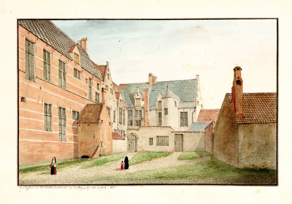 Zicht op overblijfsel van het Cellebroedersklooster in 1835
