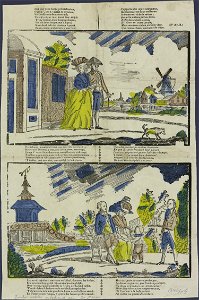Ziet hier twee fraaije printtafreelen, O jeugd, om uw gezigt te streelen-Catchpenny print-SMC K 0079