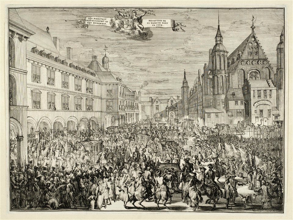 Aankomst van stadhouder-koning Willem III op het Binnenhof, 5 februari 1691. NL-HlmNHA 53009148
