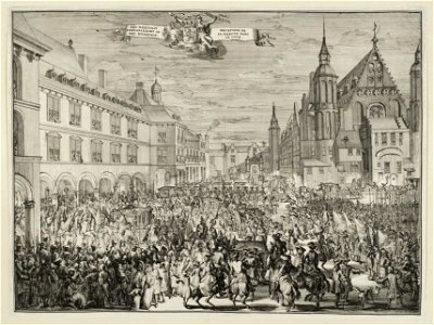 Aankomst van stadhouder-koning Willem III op het Binnenhof, 5 februari 1691. NL-HlmNHA 53009148
