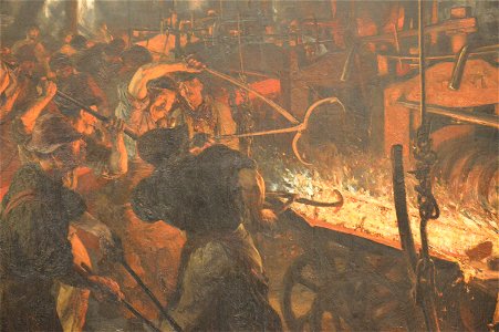 Adolph Menzel - Das Eisenwalzwerk - The Iron-Rolling Mill - 1872-1875 (detail). Free illustration for personal and commercial use.