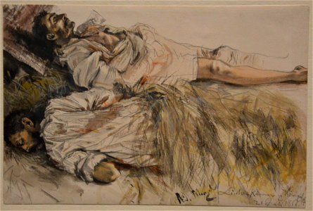 Adolph Menzel - Leichen-Kammer zu Koninginhof - Zwei gefallene Soldaten in einer Scheune (21 July 1866)