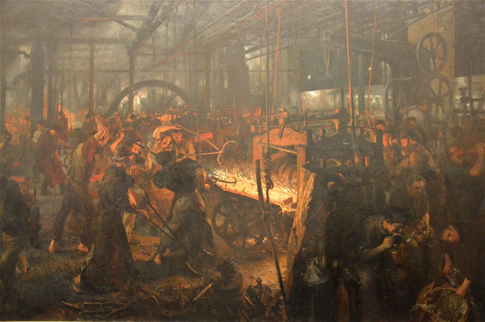 Adolph Menzel - Das Eisenwalzwerk - The Iron-Rolling Mill - 1872-1875. Free illustration for personal and commercial use.