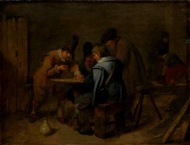 Adriaen Brouwer - Soldiers playing dice in a tavern. Free illustration for personal and commercial use.