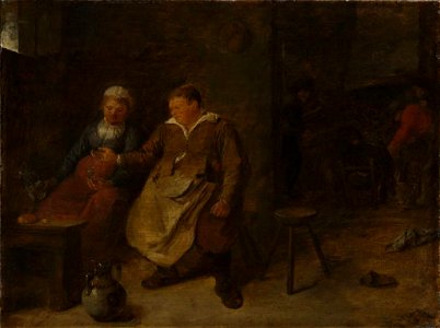 Adriaen Brouwer - Couple of guests drinking wine. Free illustration for personal and commercial use.