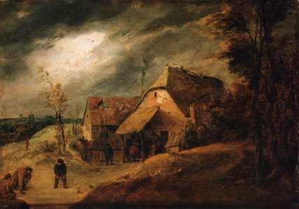 Adriaen Brouwer - Landscape with bowlers. Free illustration for personal and commercial use.