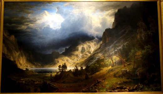 A Storm in the Rocky Mountains, Mt. Rosalie, by Albert Bierstadt, 1866, oil on canvas - Brooklyn Museum - DSC09396. Free illustration for personal and commercial use.