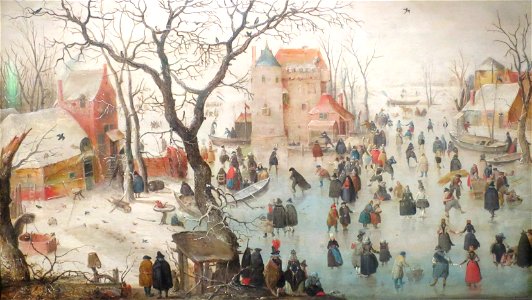 Winter Landscape with Ice Skaters by Hendrick Avercamp, Bergen Kunstmuseum. Free illustration for personal and commercial use.