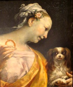'A Lady with a Dog' by Giuseppe Maria Crespi, c. 1690-1700. Free illustration for personal and commercial use.