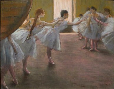 'Ballet Rehearsal' by Edgar Degas, pastel, Pushkin Museum. Free illustration for personal and commercial use.