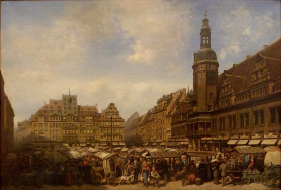 Albert Schwendy - La plaza del Mercado, Leipzig - 1882