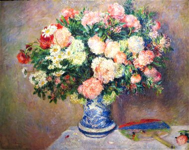 'Bouquet of Chrysanthemums and a Japanese Fan' by Pierre-Auguste Renoir