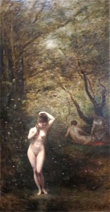 'Diana Bathing' by Jean-Baptiste-Camille Corot, 1873-74, Pushkin Museum. Free illustration for personal and commercial use.