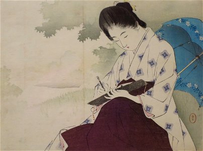 'Beauty Sketching in a Field' by Mizuno Toshikata, 1903, Honolulu Museum of Art, 26915