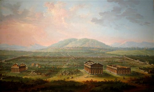 'A View of Paestum' by Antonio Joli, oil on canvas, Norton Simon Museum. Free illustration for personal and commercial use.
