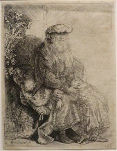 'Abraham Caressing Isaac', etching by Rembrandt, Honolulu Museum of Art