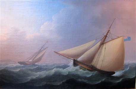 'Cutters in Pursuit in a Stiff Breeze' by Thomas Buttersworth. Free illustration for personal and commercial use.