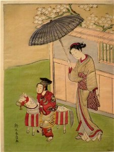 'Boy on Hobby Horse' by Suzuki Harunobu, Honolulu Museum of Art, 14653. Free illustration for personal and commercial use.